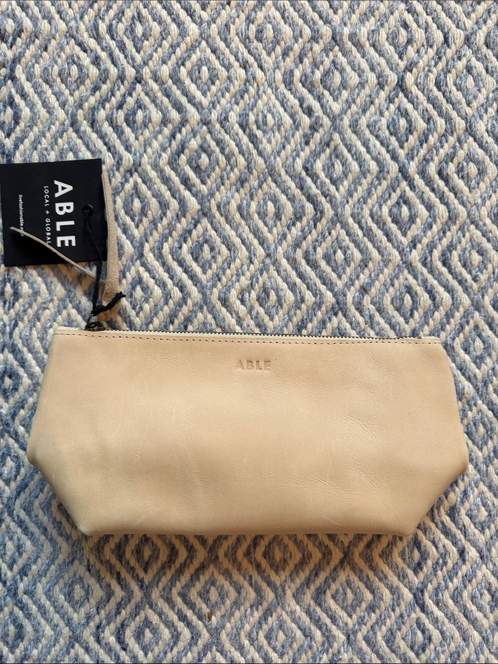 ABLE Neutral Cream Leather Cosmetic Pouch
